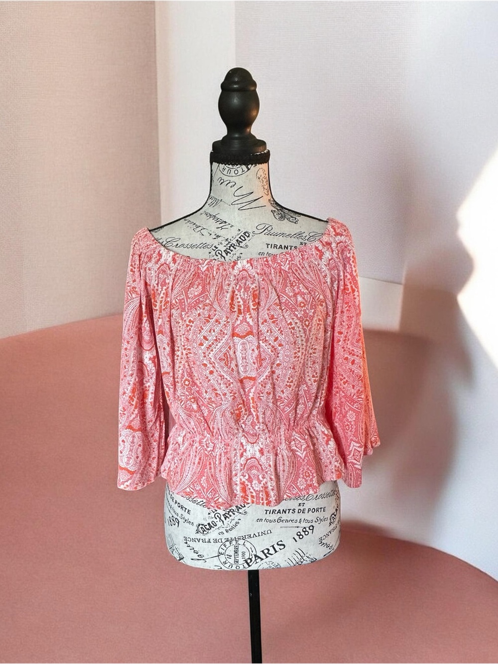 Forever 21 Pink Paisley Off-Shoulder Peplum Blouse